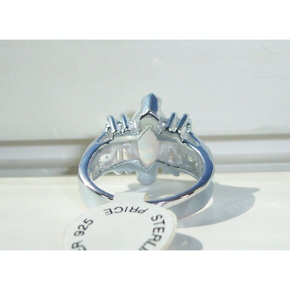 925 STERLING SILVER Marquise Lab Created White Fire Opal & CZ Ring - Picture 10 of 14